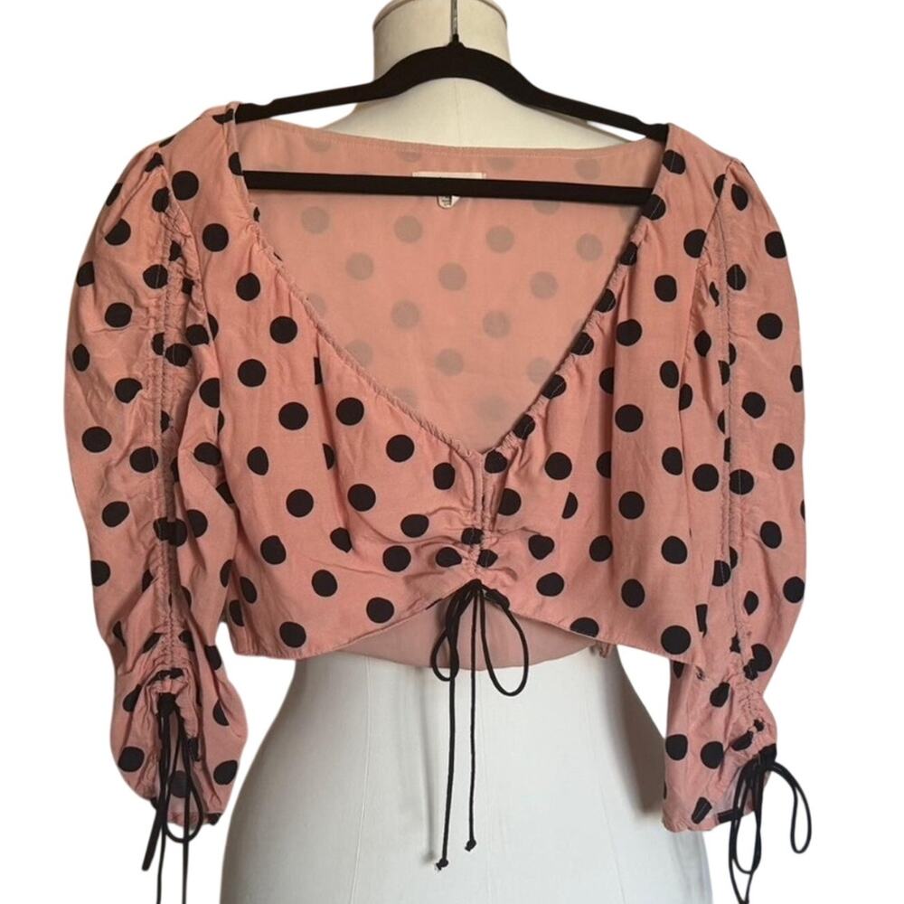 For Love & Lemons X Revolve Ruched Top in Pink / black polka dot (size XS) 130